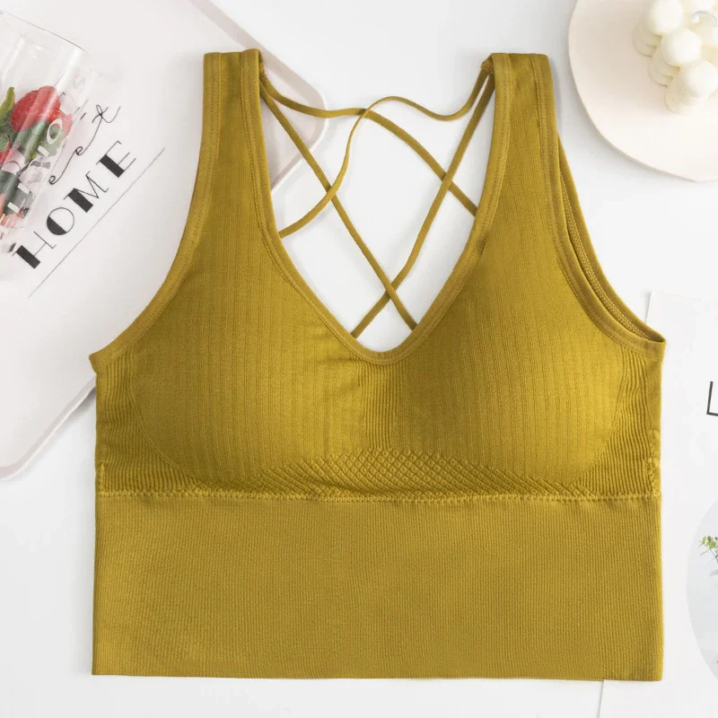 Billionm Women Crop Top Bra Female Tank Top Vest Sexy Back Running Wireless Seamless Underwear 2022 New