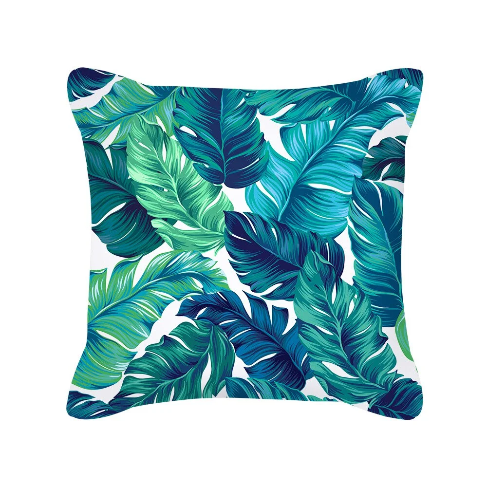 Teal Blue Cushion Cover Leaves Geometric Heart Pillow Cover Sofa Home Decor Throw Pillows Car Decorative Pillow Case Accessories
