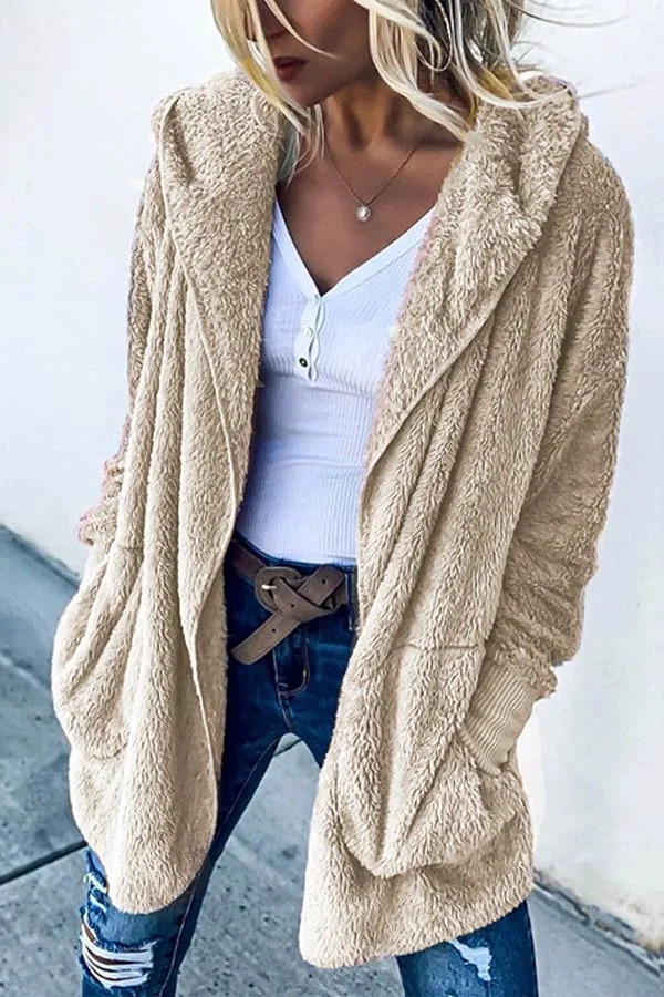 Casual Solid Color Hooded Thick Coat
