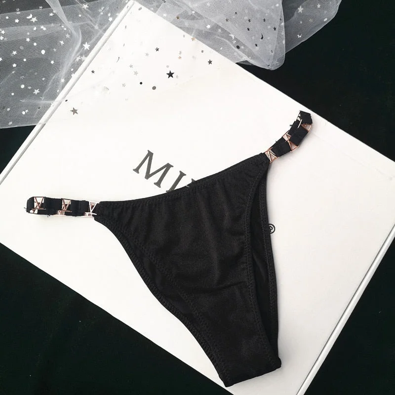 European Style Sexy Panties Women Diamond Solid Color Underpants Women's Leopard Thong Low Waist Sexy Underwear Seamless Briefs