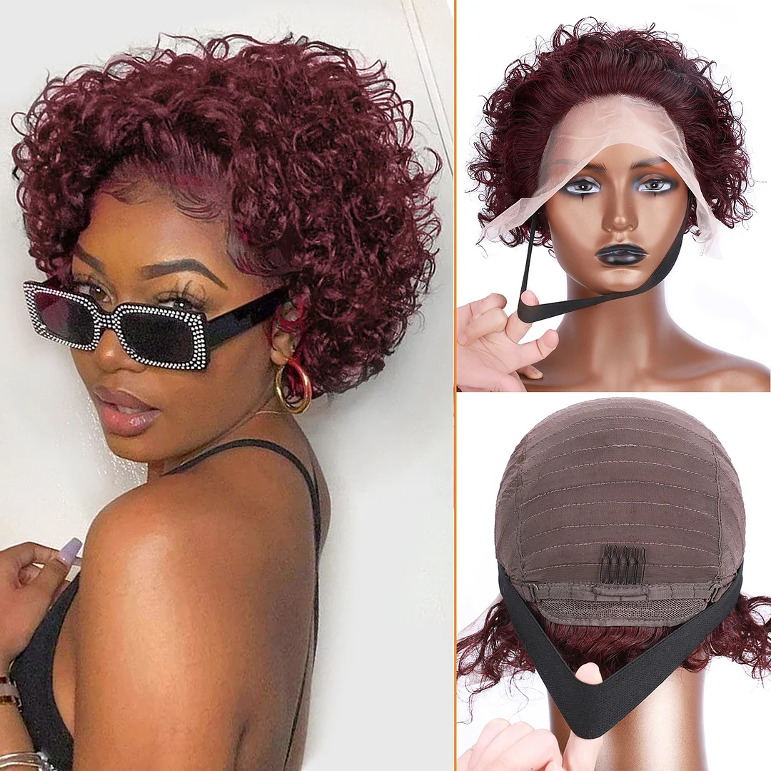 Wine Red Curly Lace Short Wig ELCNEPAL