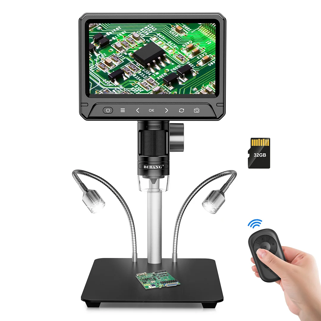 BEBANG 7" Coin Microscope, 1200X LCD Digital Microscope with 8 Adjustable LED Lights, 2 Flexible Side Lights, PC View Compatible with Windows Mac OS, 32GB