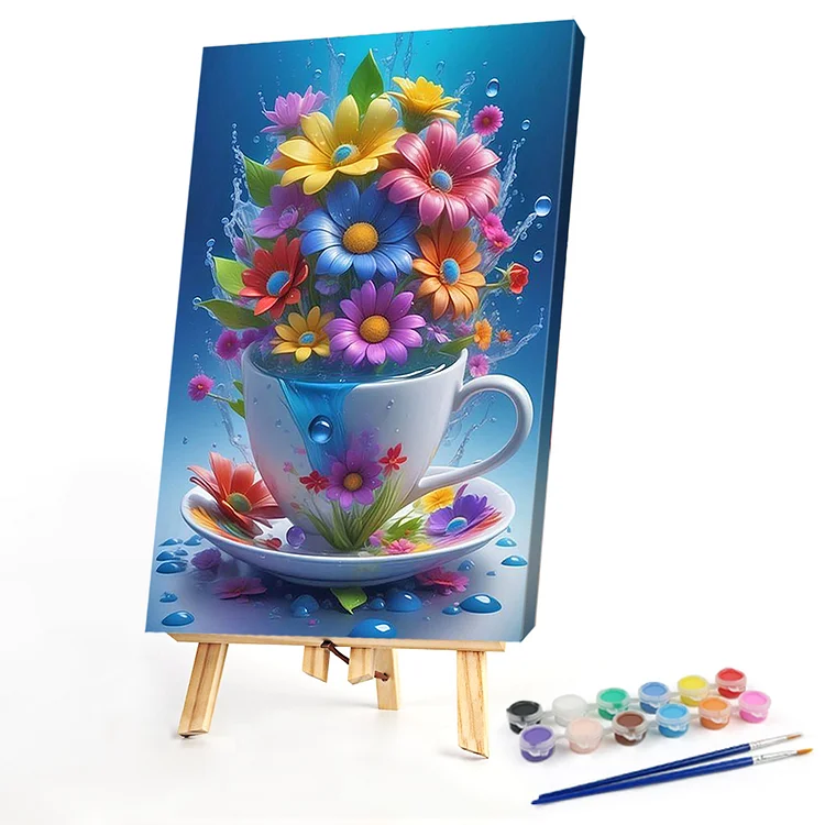 Oil Paint By Numbers - Flowers On Teacup  40*60CM