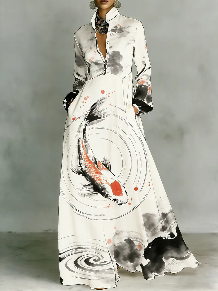 Women's Vintage print Elegant Romantic Vacation Maxi Dress