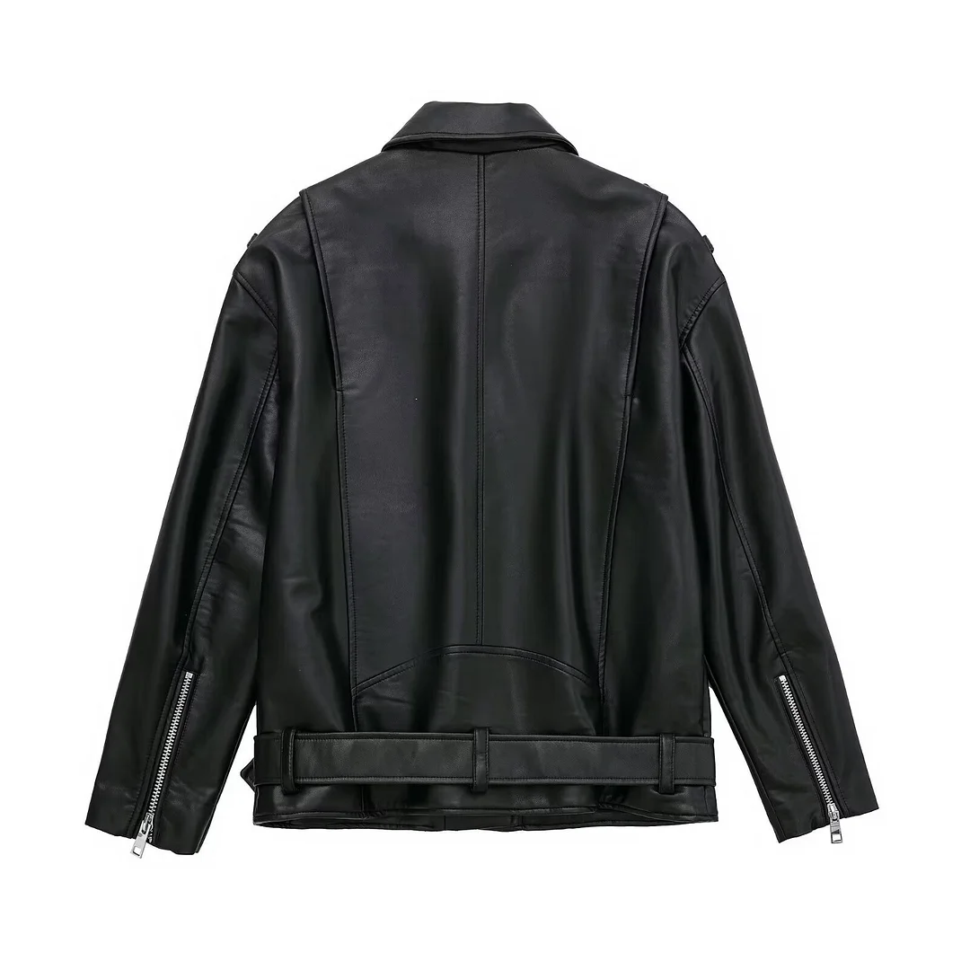 Nigikala Nigikala Temperament Casual Autumn New Imitation Leather Loose Zipper Jacket Jacket Women's Jacket