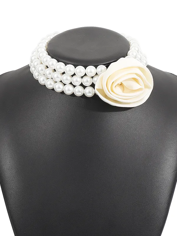 Three-Dimensional Flower Chains Adjustable Necklaces Accessories WHITE-Adjustable