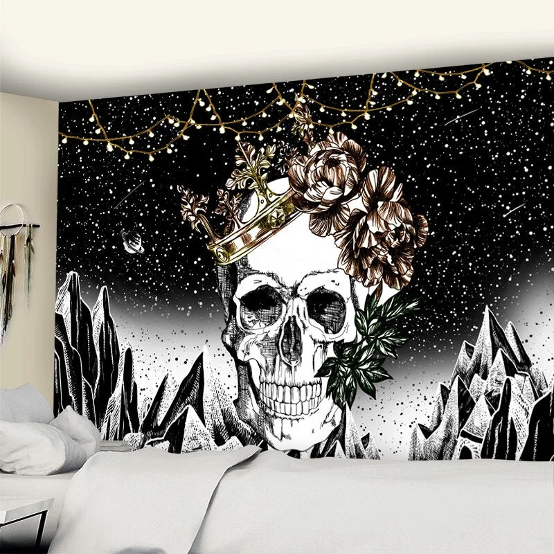 Skull King Meditation Tapestry Wall Hanging Bohemian Astrology Hippie Wizardry Tapiz Mandala Home Room Decor