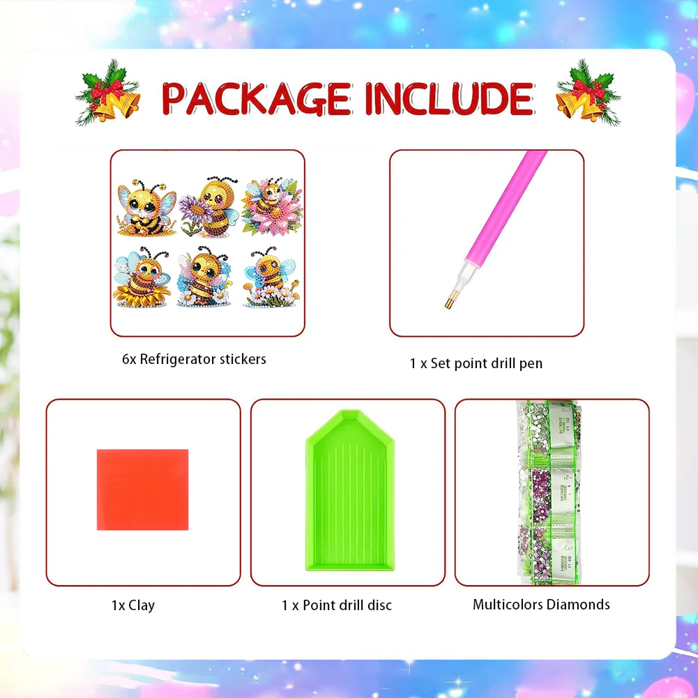 6Pcs DIY Flower Bee Special Shape Diamond Painting Fridge Magnet for DIY Crafts