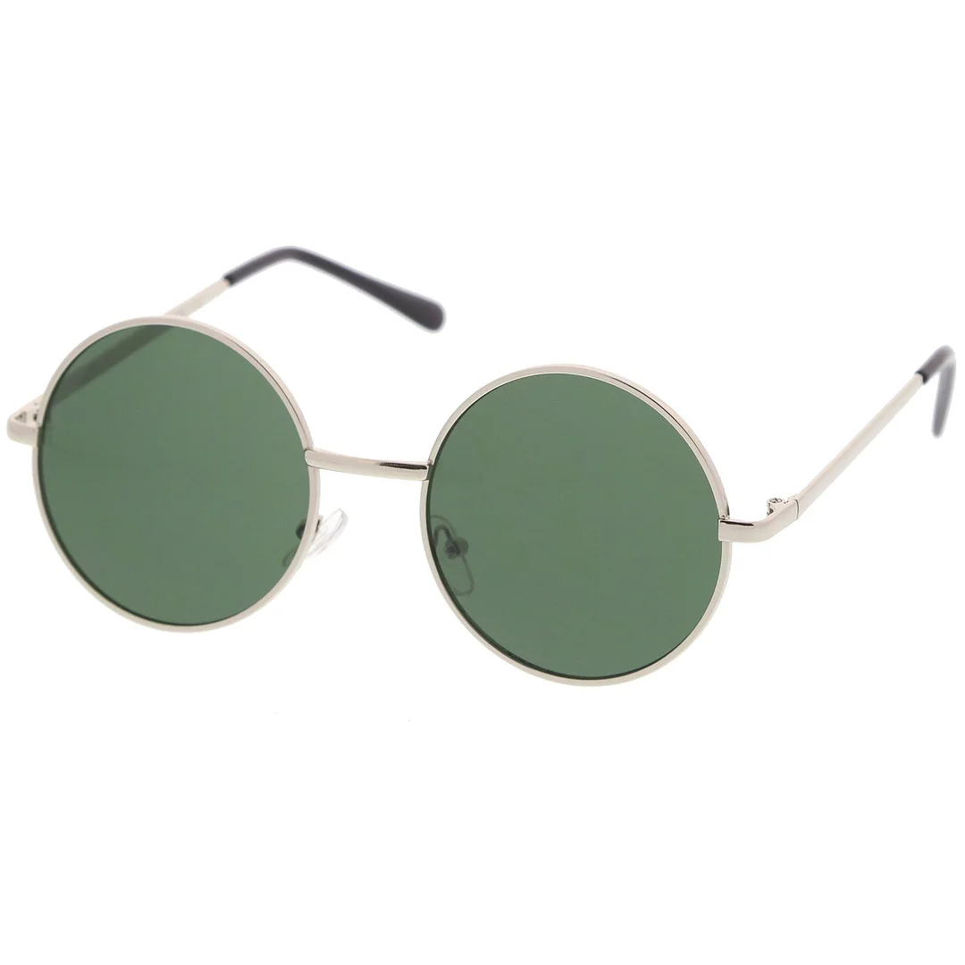 Retro Metal Frame Slim Temple Neutral-Colored Lens Round glasses 51mm