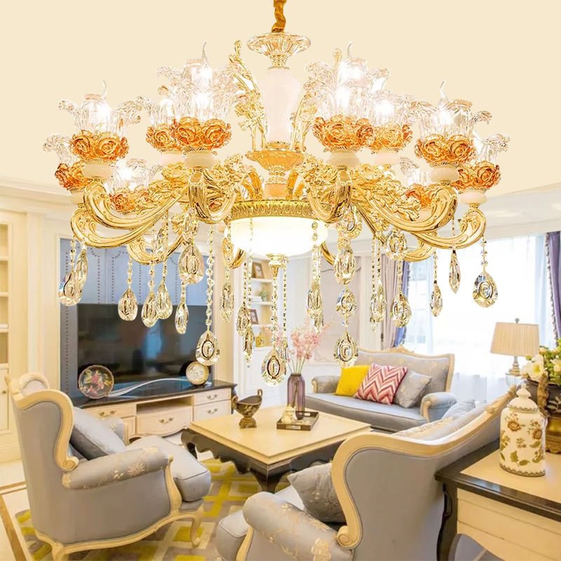 Nordic Luxury Gold Crystal LED Ceiling Chandelier LOFT Villa Lustre LED Pendant Lamp Living Room Hotel Hall Decor Hanging Lamps