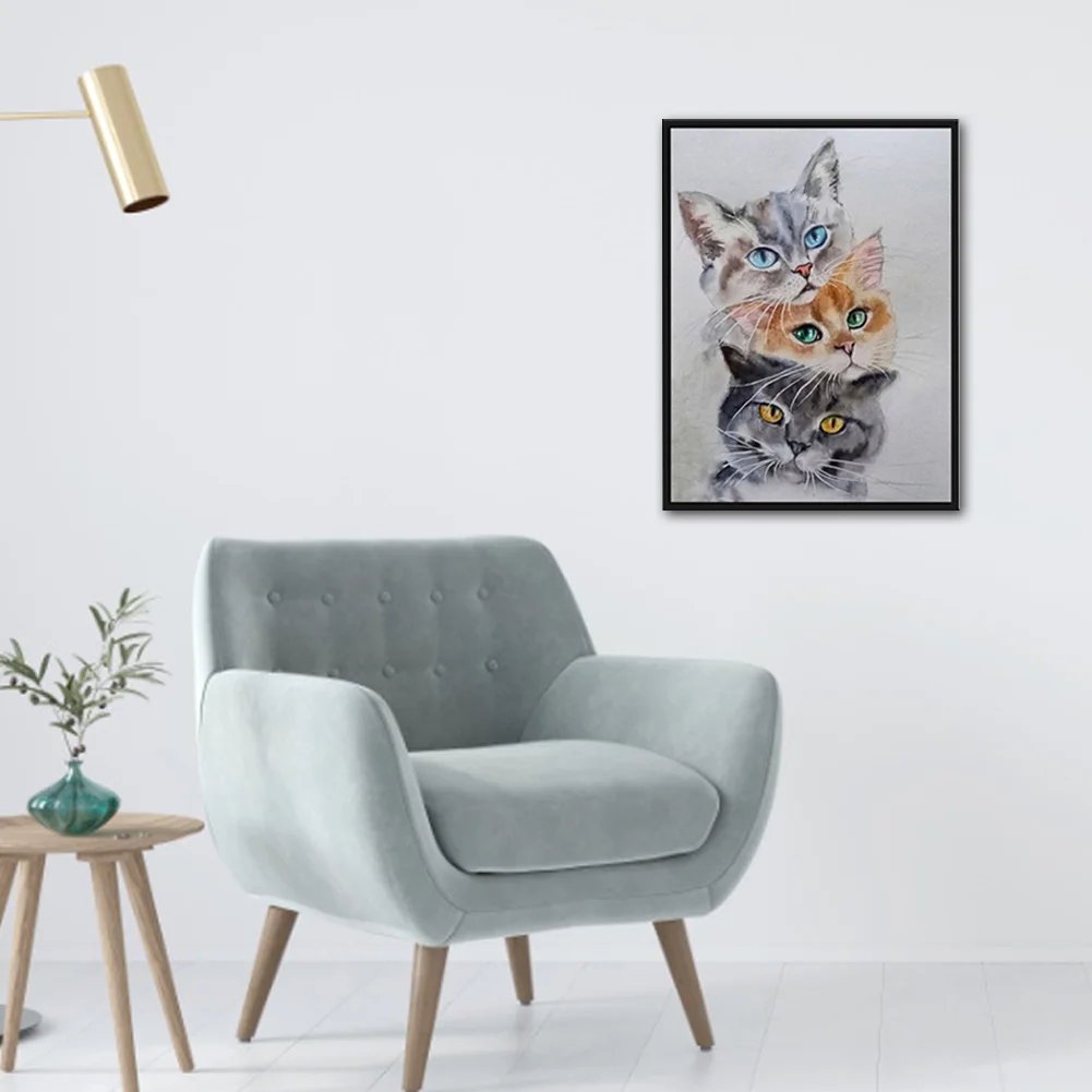 11CT Full Stamped Cross Stitch - Three Cats(Canvas|30*40CM)