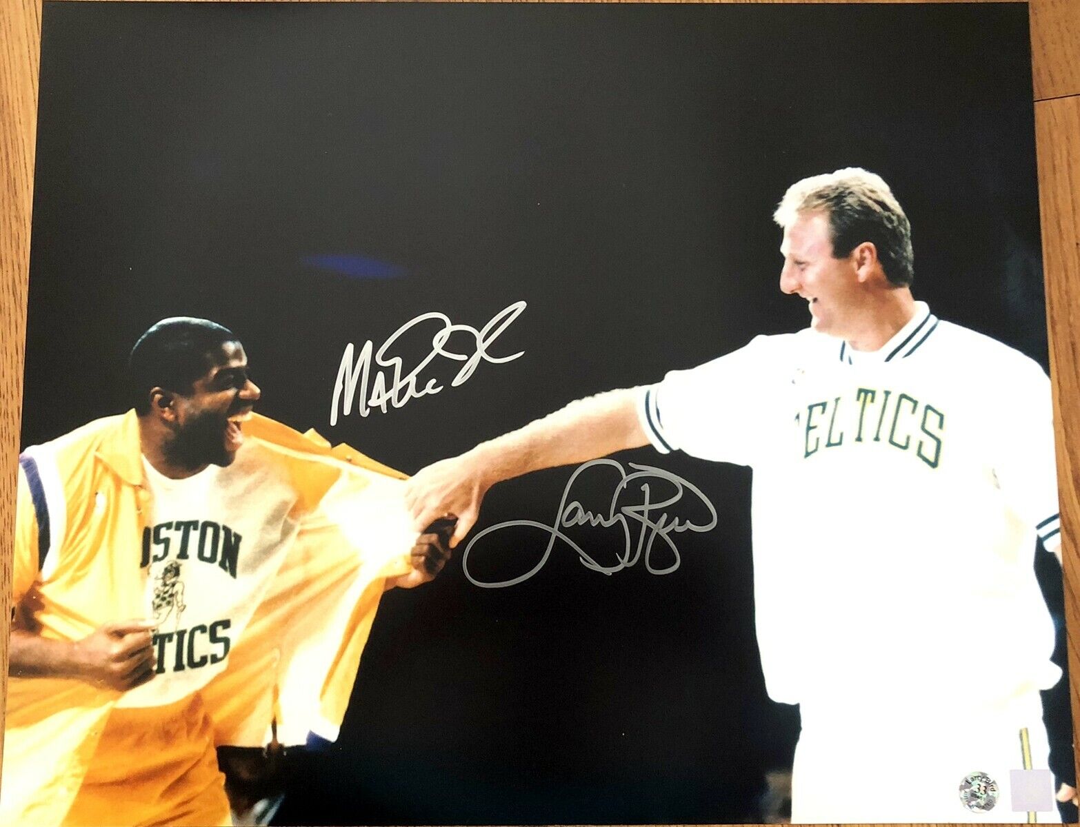 Larry Bird Magic Johnson autographed signed autograph Retirement 16x20 Photo Poster painting SSG