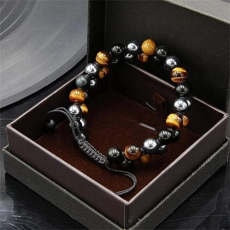 Triple Protection Bracelet-Genuine Tigers Eye Black Obsidian and Hematite