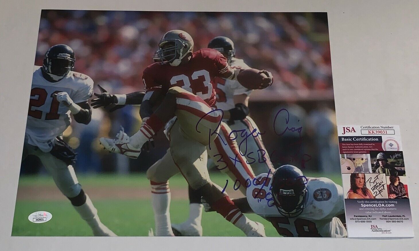Roger Craig signed San Francisco 49ers 11x14 Photo Poster painting autographed W/ Inscr. 3 JSA