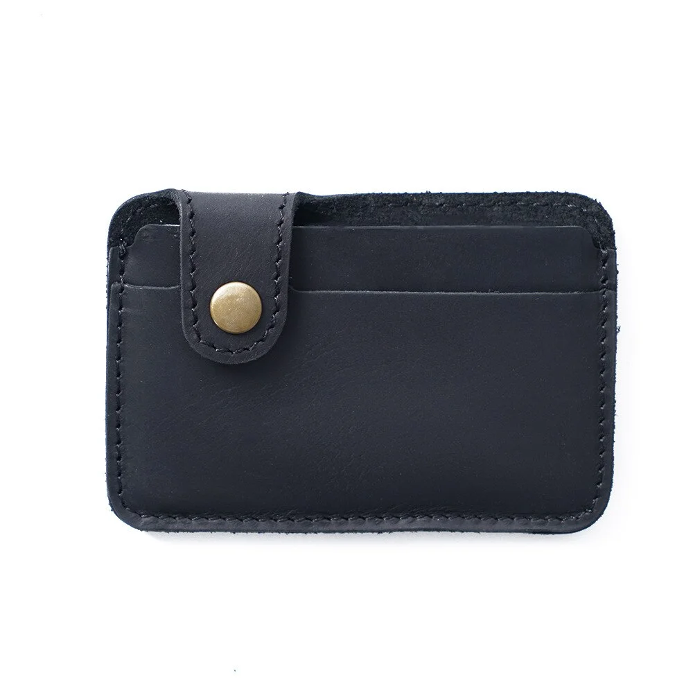 Head Layer Cowhide Simple and Practical Card Bag Creative Retro Credit Card Holder Two Card Buckle Bag Id Card Holder