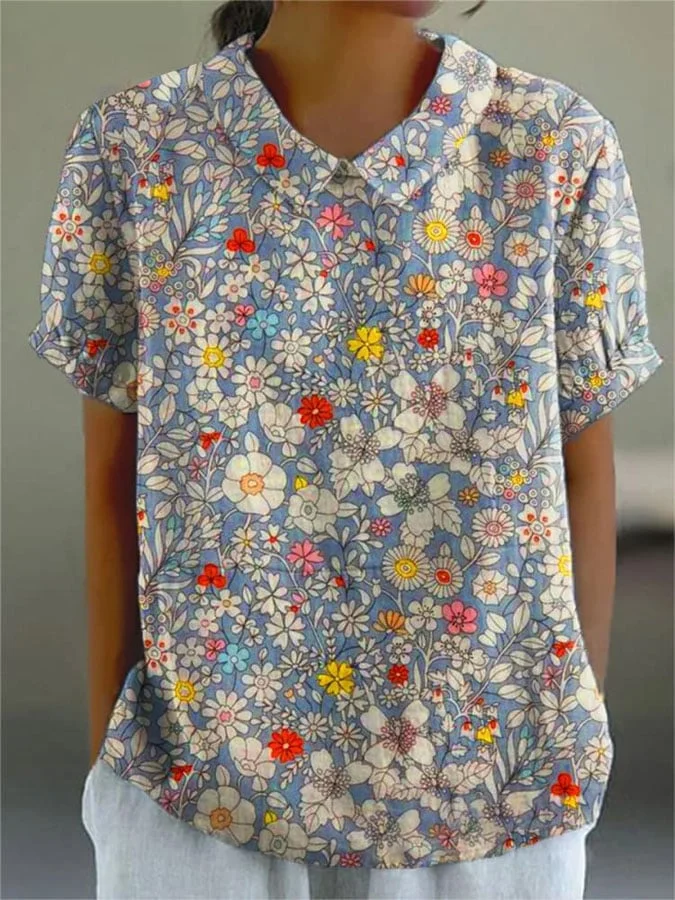 Women's Vintage Floral Art Print Casual Top