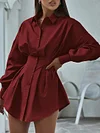 Stylish Solid Color Lapel Long Sleeves Mini Dress