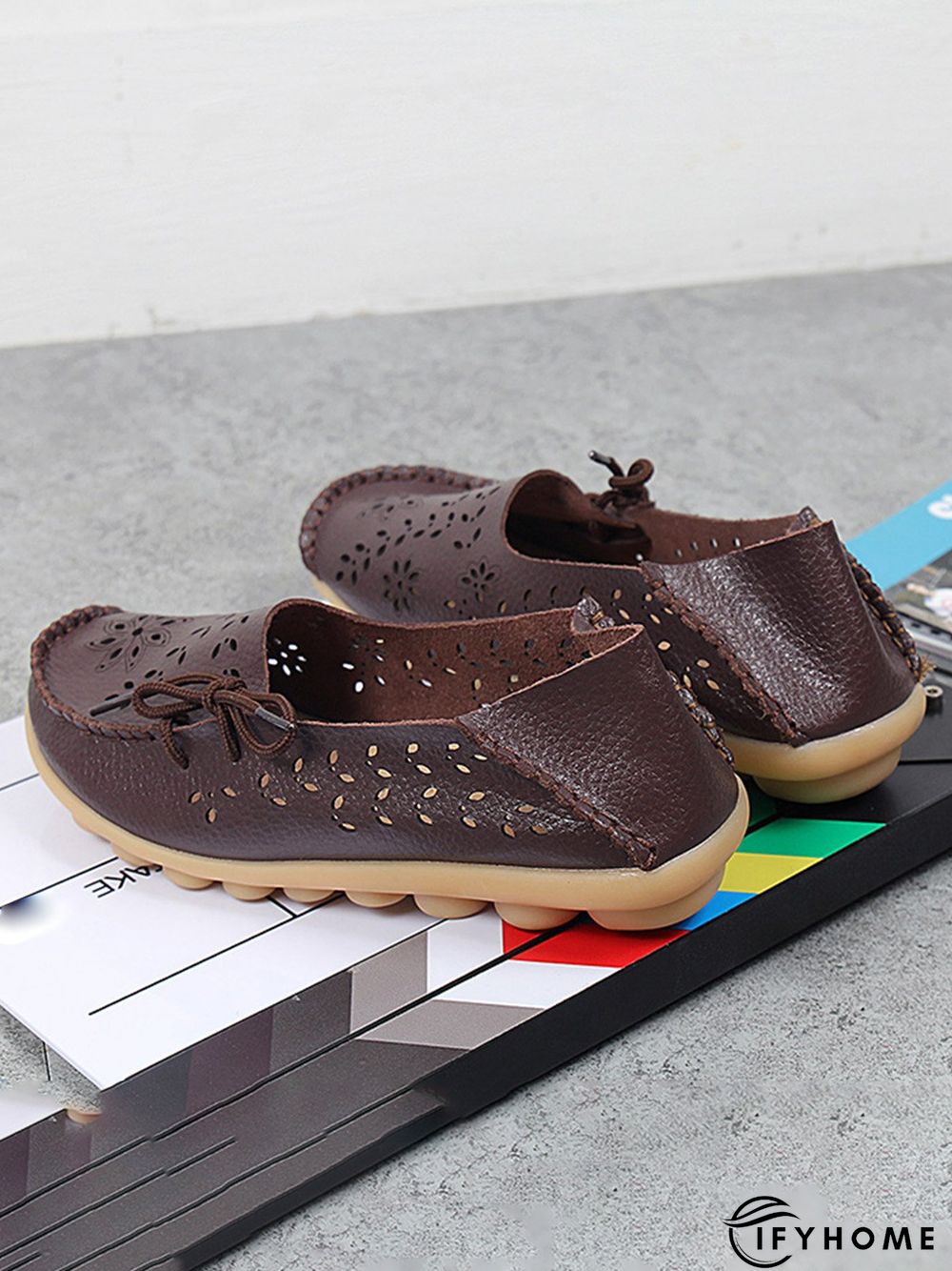 Cowhide Hollow Lace-up Portable Shoes | IFYHOME
