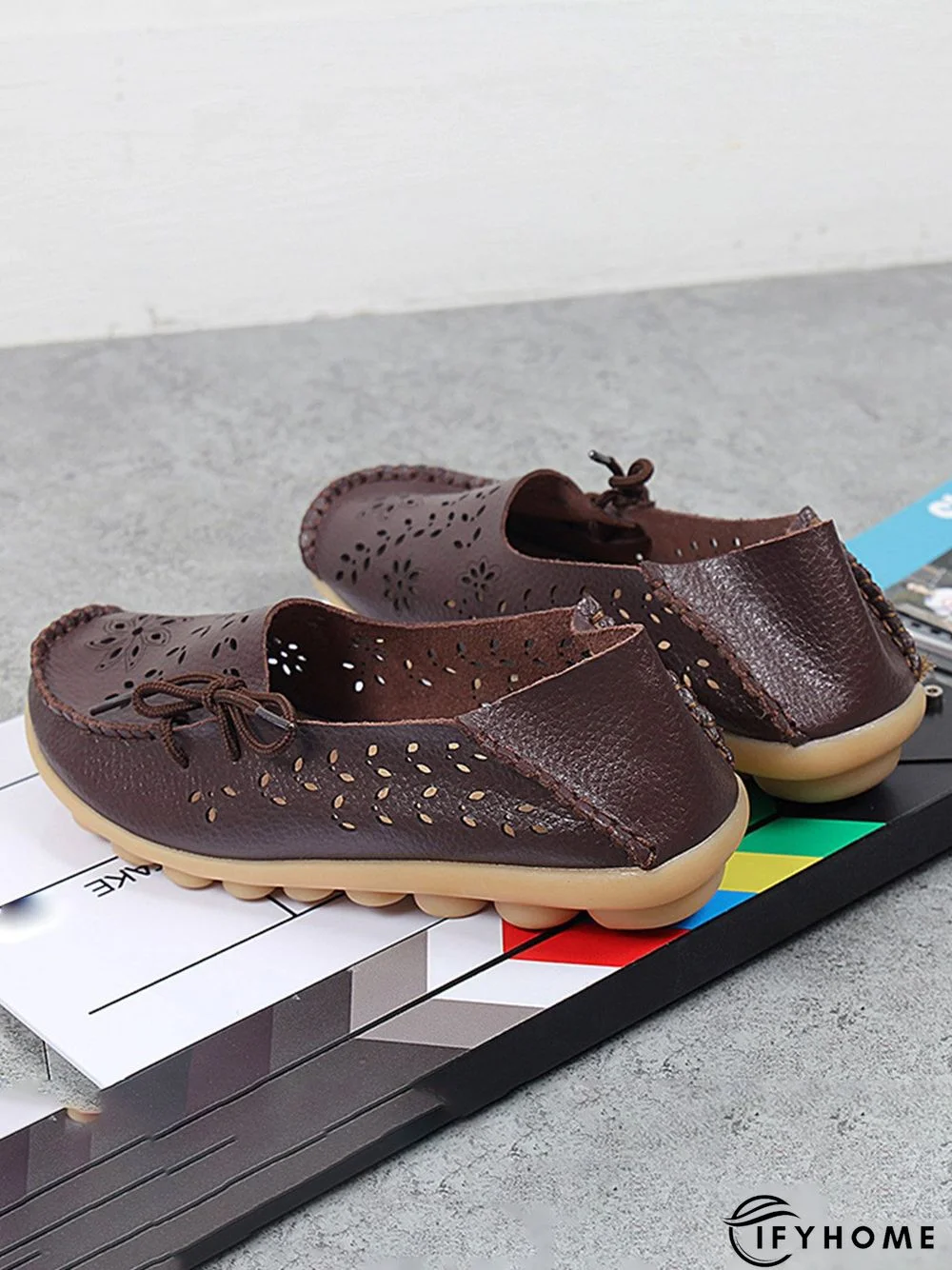Cowhide Hollow Lace-up Portable Shoes | IFYHOME