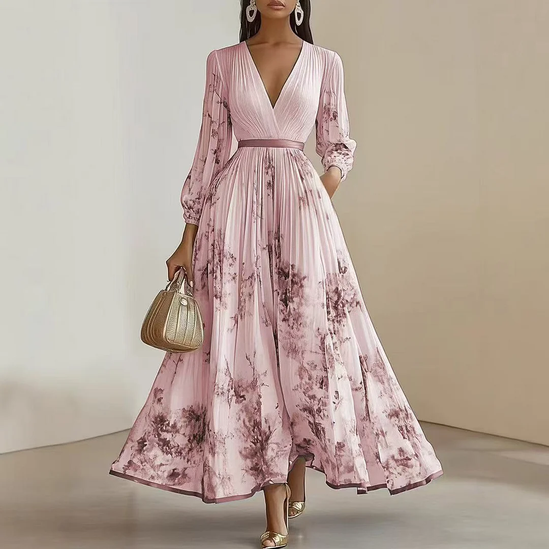 Fashion Sexy Printed Long Sleeve Big Hem Dresses