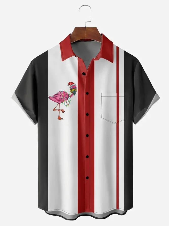 Christmas Funny Flamingo Art Pattern Casual Print Short Sleeve Shirt