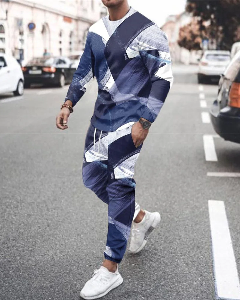 men's casual printed sports long-sleeved suit