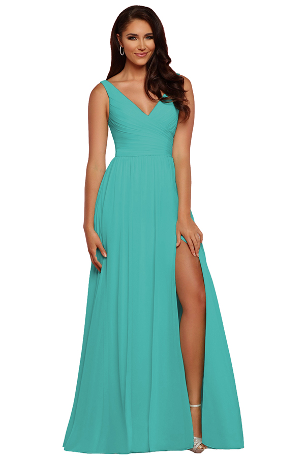 V-Neck Sleeveless Slit Bridesmaid Dress