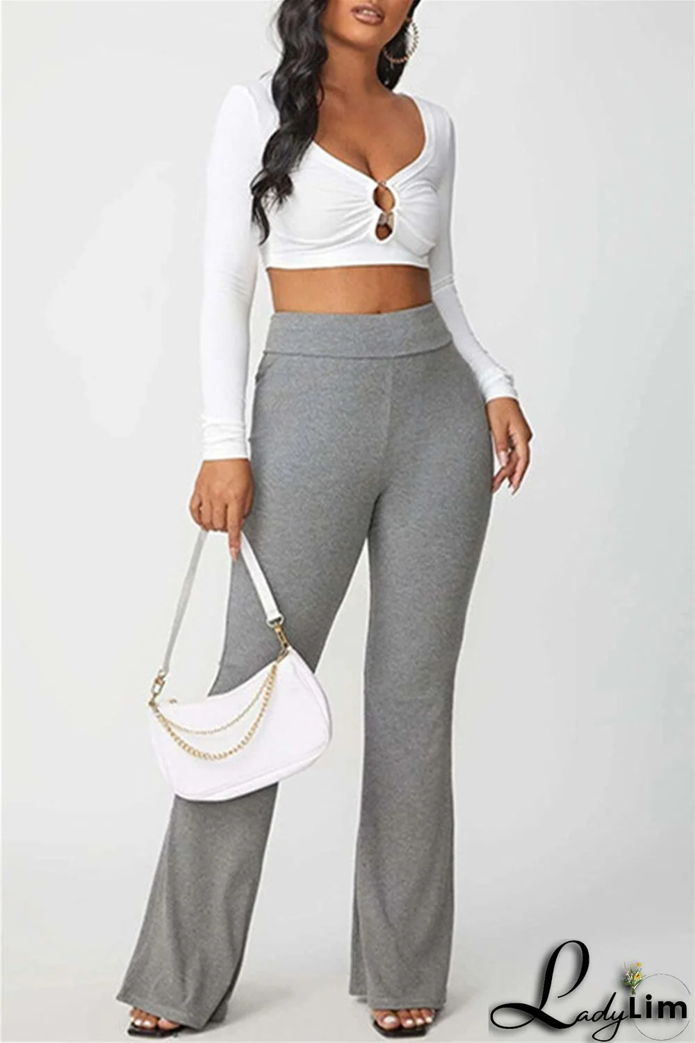 Coffee Fashion Casual Solid Basic Regular High Waist Speaker Trousers