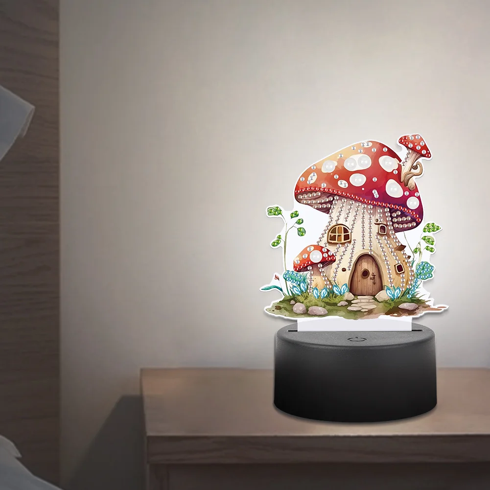 5D DIY Acrylic Mushroom House Double Sided Diamond Painting LED Night Light for Adults