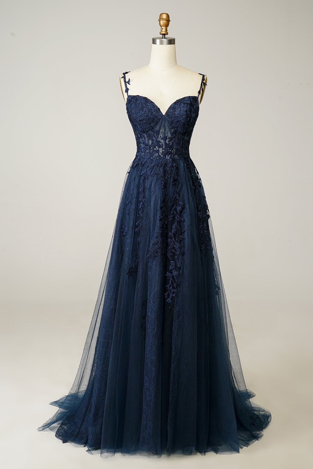 Oknass Spaghetti Strap Sweetheart Sleeveless Prom Dress With Appliques