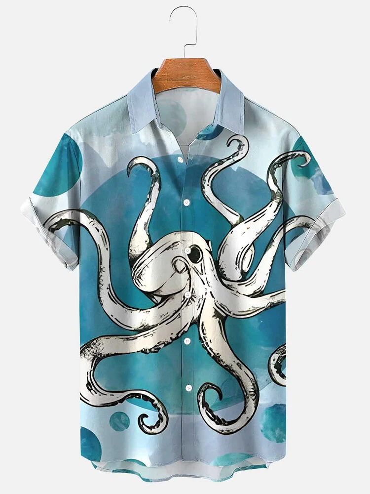 Men's Line Octopus Bubbles Print Shirt