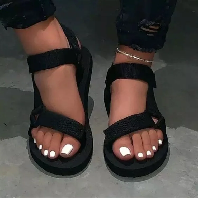 Yyvonne Women's Leopard Sandals 2022 Summer Ladies Foam Platform Hook Loop Casual Black Beach Shoes Flat with Comfortable Big Size 36-43