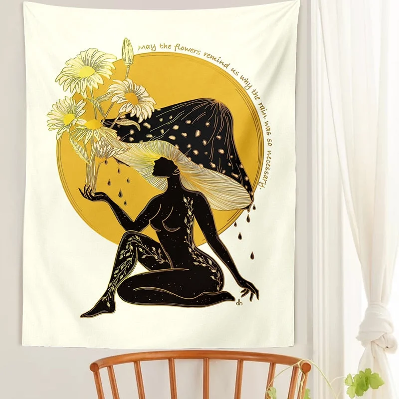 Psychedelic mushroom woman Tapestry Wall Hanging Mental health art Hippie decor Fungi woman Bohemian feminine Tapestry wall art
