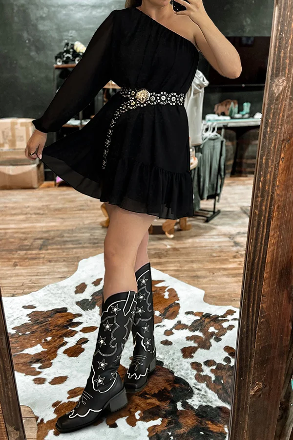 Vintage Off-Shoulder Ruffle Dress