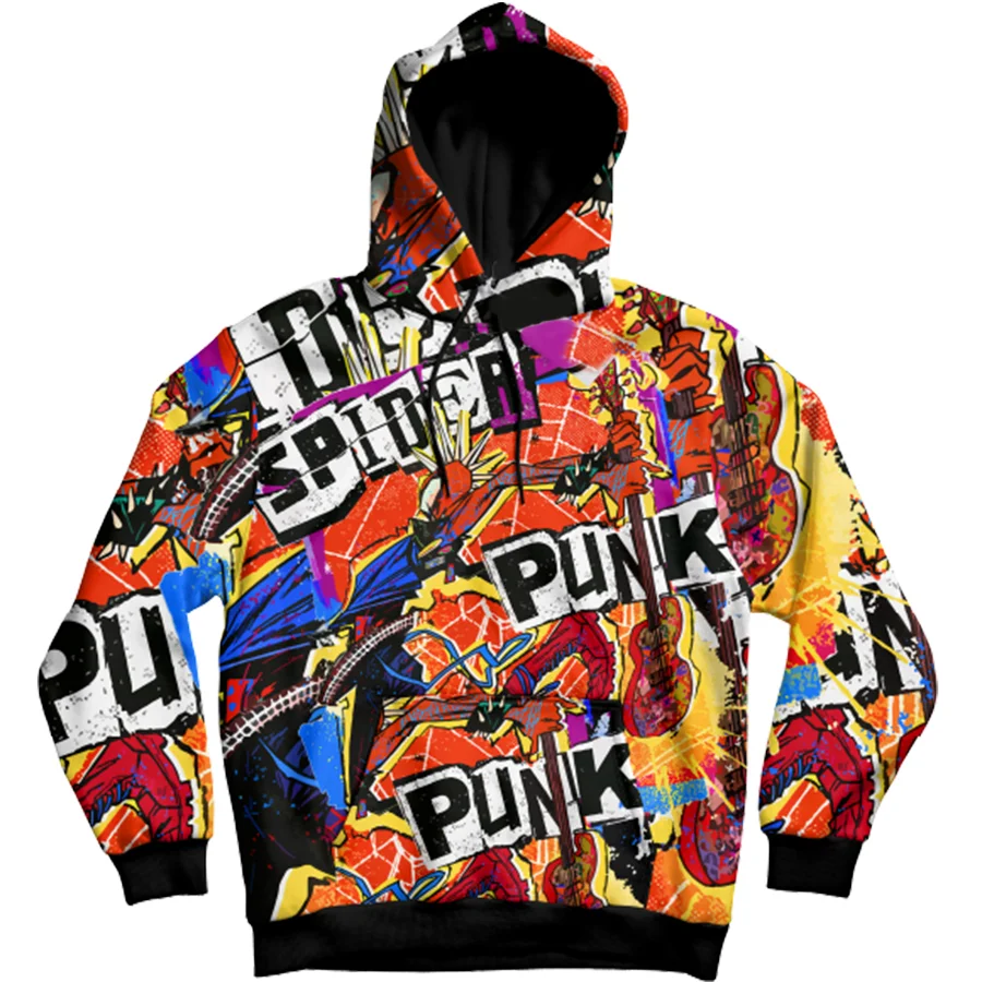 Spider Punk Printed Men's Hoodie