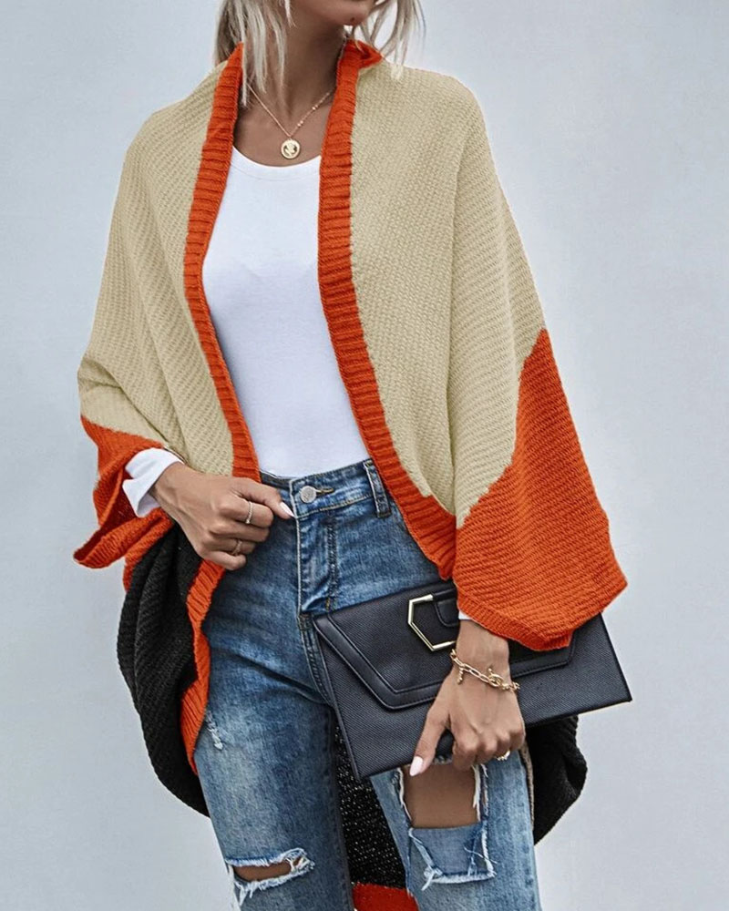 Contrasting shawl -colored knitted cardigan sweater jacket