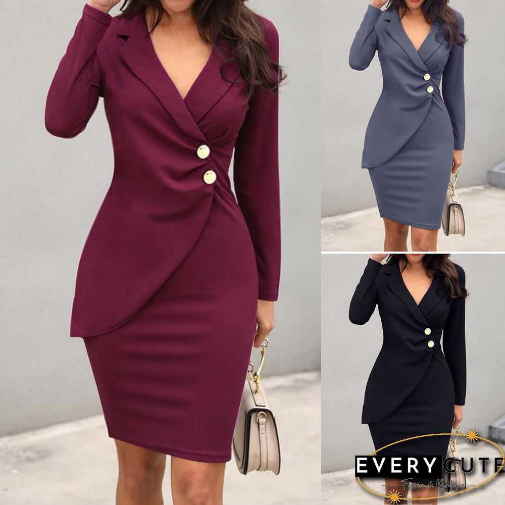 Autumn Slim Professional Dress Women's Dress Vintage Long Sleeve Dress Vestido De Mujer Woman Dress