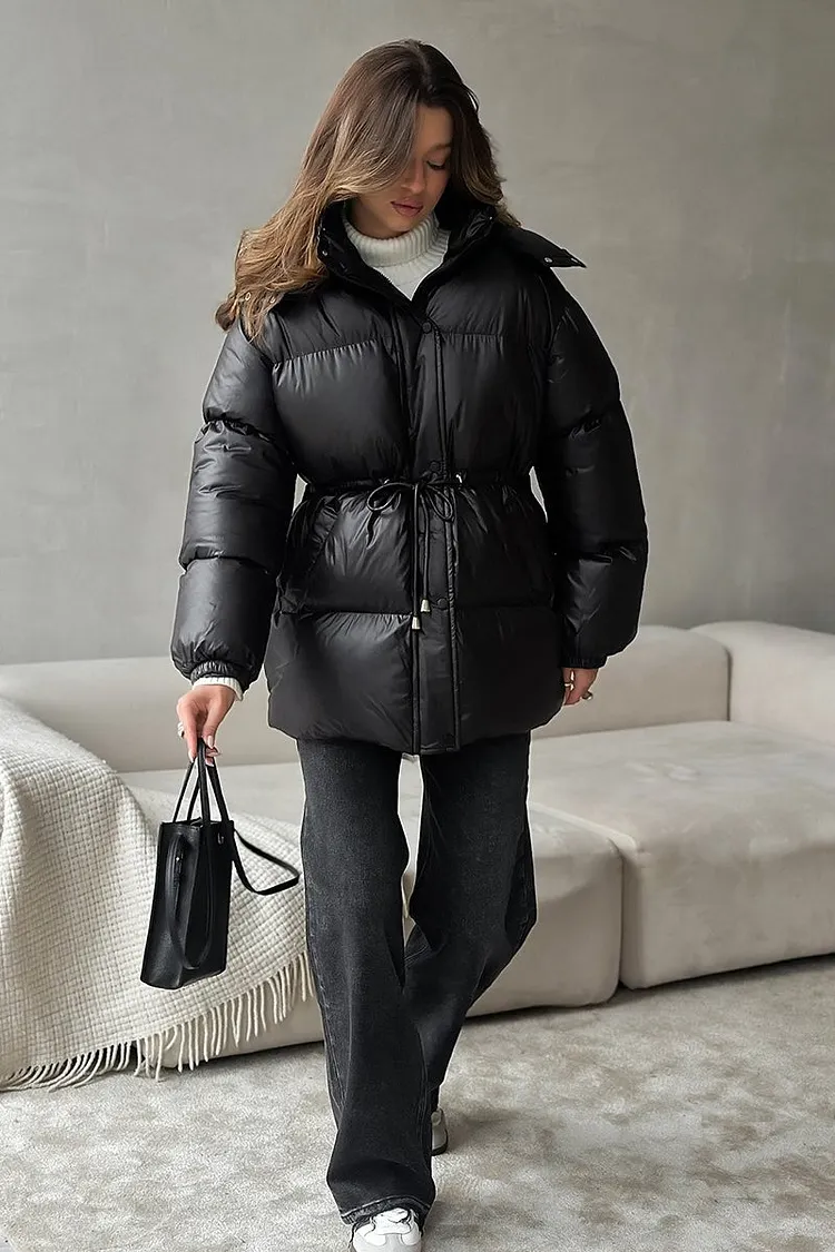 Adjustable Drawstring Hooded Puffer Jacket