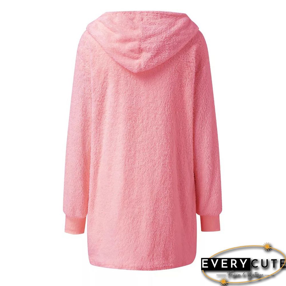 Light Pink Plush Hoodie with Shorts and White Vest 3pcs Set