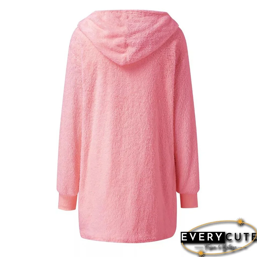 Light Pink Plush Hoodie with Shorts and White Vest 3pcs Set