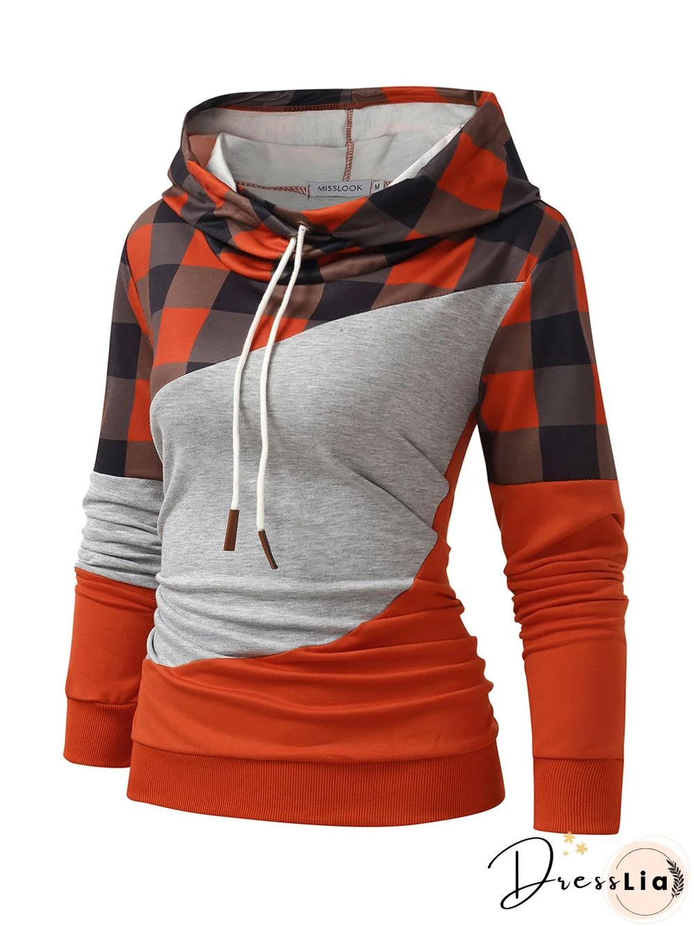 Red Long Sleeve Plaid Cotton Hoodie Sweatshirts