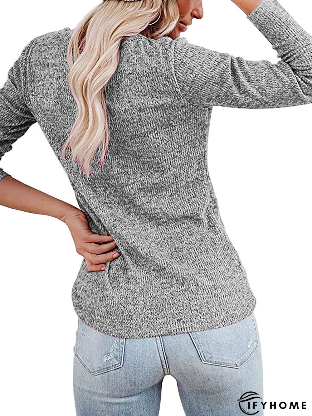 V Neck Casual Regular Fit Solid Knitted Shirts & Tops | IFYHOME