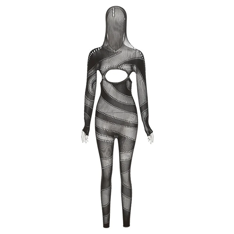 Zingj Cutout Hooded High Waist Tight Knitted Pants