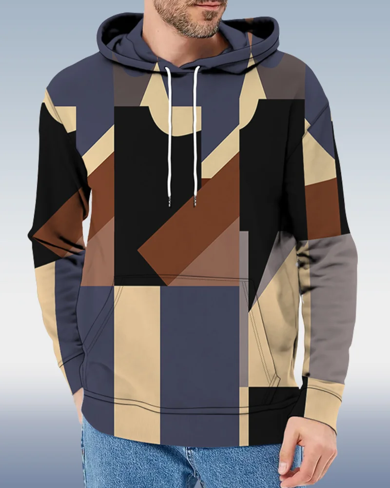 Men's Geometric Colorblock Hoodie 005