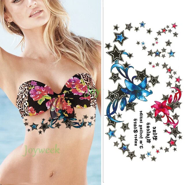 Sdrawing Temporary Tattoo Sticker leaf flower plant black sketch Fake Tatoo Breast Chest Back Belly Flash Tatto For Women Girl