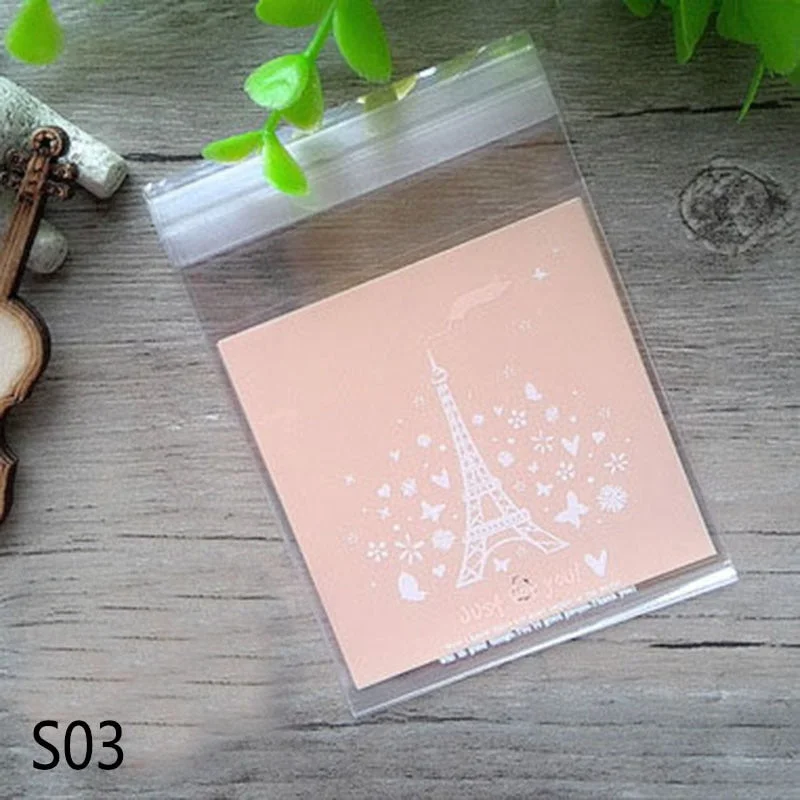 100Pcs Lovely Cartoon Flower Cookies Biscuits Bags Self-adhesive Party Wedding Bag Cake Candy Gift Bags Baking Package 7*7cm