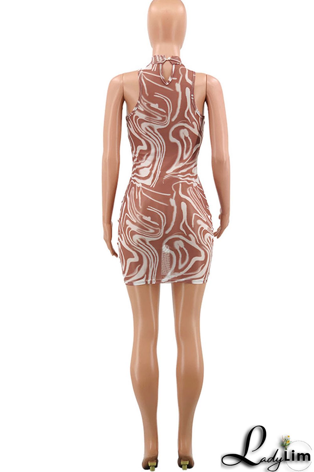 Sky Blue Sexy Print Patchwork Half A Turtleneck Pencil Skirt Dresses