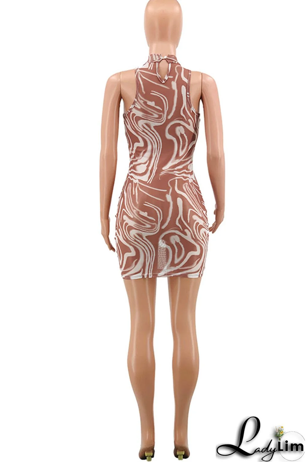 Sky Blue Sexy Print Patchwork Half A Turtleneck Pencil Skirt Dresses