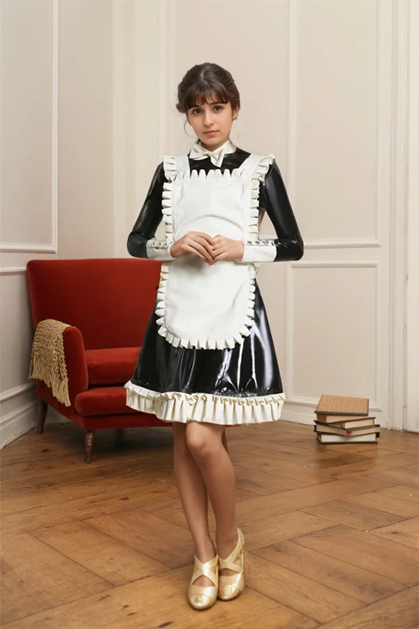 Women Latex dress Maid Uniform - 'Plus Benefits' - Black & White