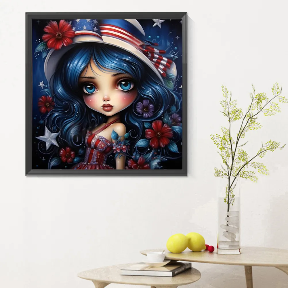 Full Round Diamond Painting 30*30cm - Cartoon Flag Girl
